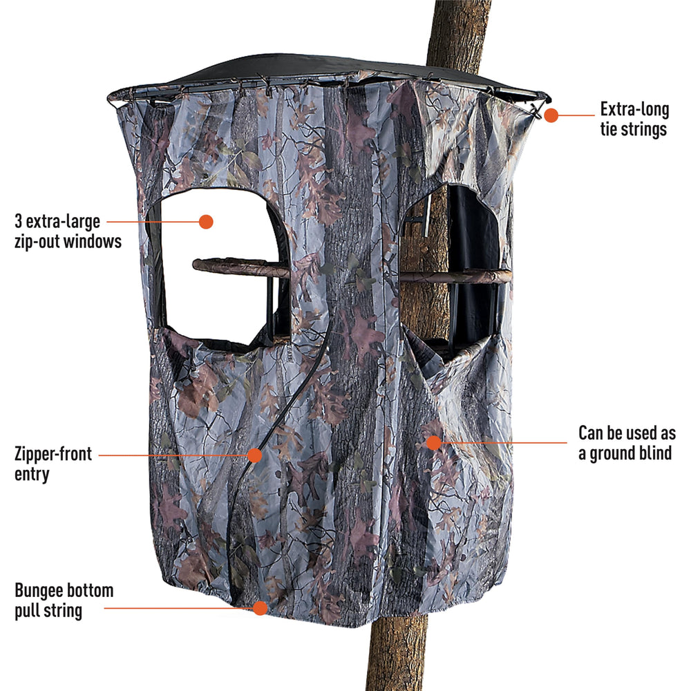Guide Gear universal tree stand blind side view shows built-in windows for shooting access