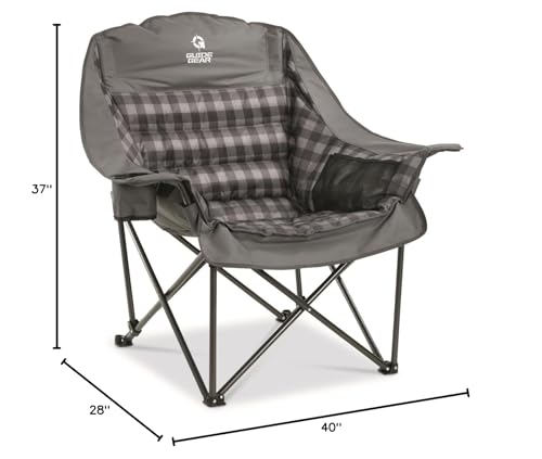Guide Gear XL camping chair backrest close-up highlighting plush padding and lumbar support