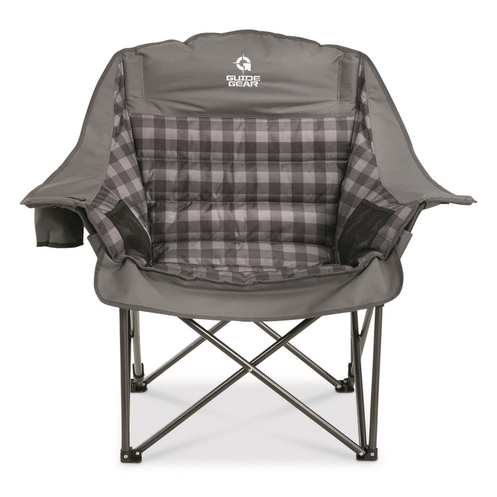 Guide Gear XL camping chair cup holder area demonstrating convenient beverage access
