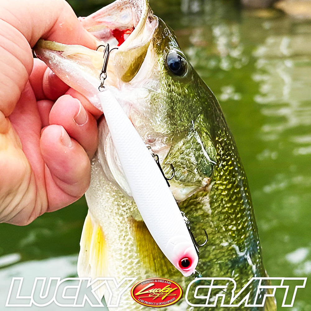 Aurora Black 052 Gunfish 95 lure on tackle box for bass and trout