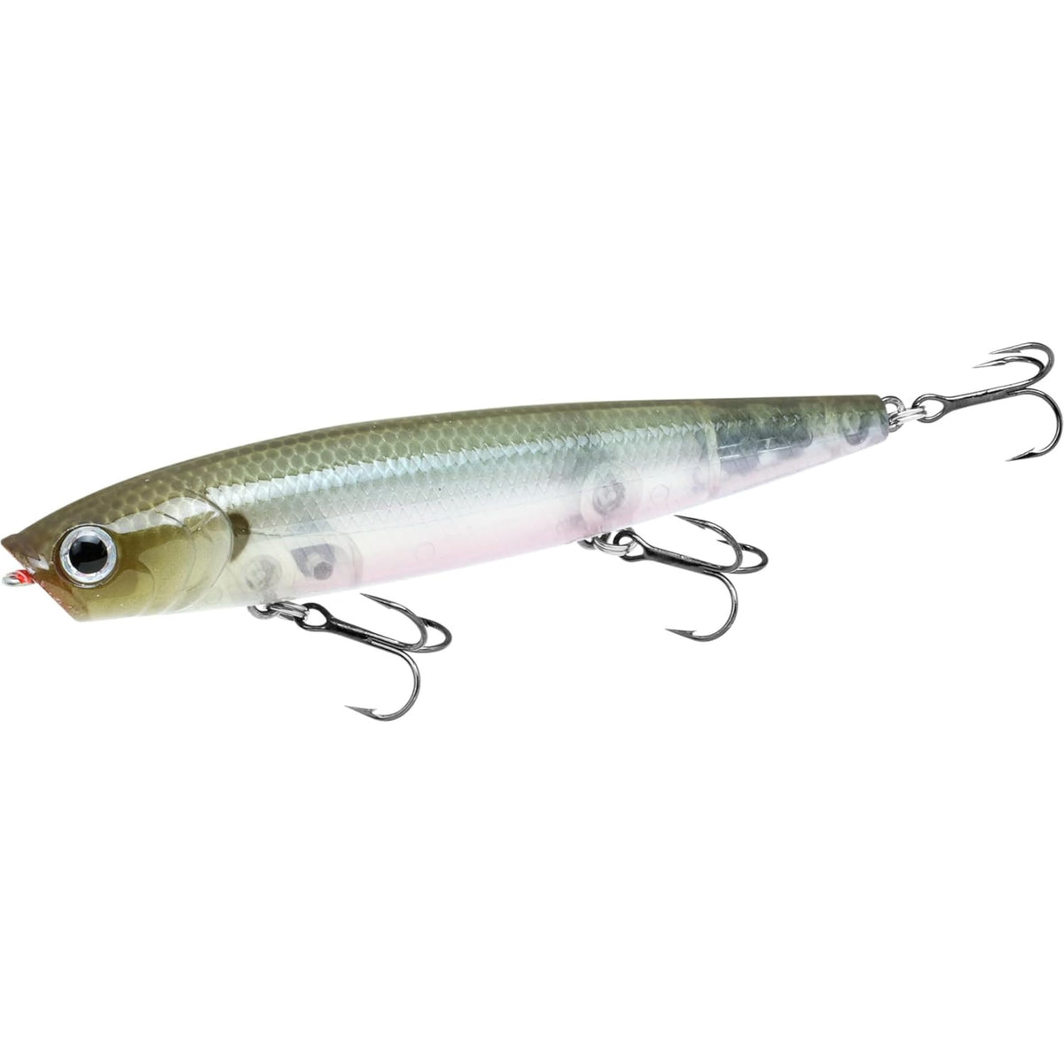 Gunfish 95 238 Ghost Minnow topwater lure in close-up with 4-inch profile