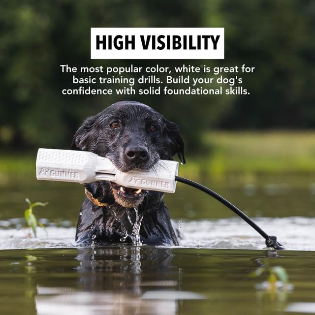 GUNNER dog training bumper white cap-removable demonstrates simple scent-training setup.