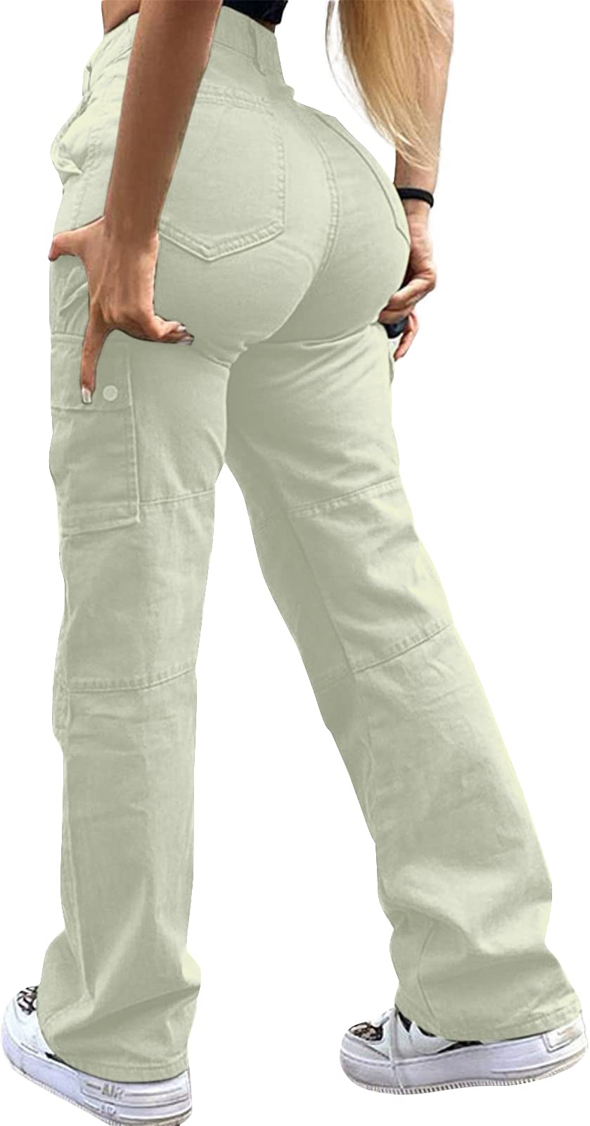 GuYongZ cargo pants for women high waist white showcasing sleek silhouette and daily wear versatility