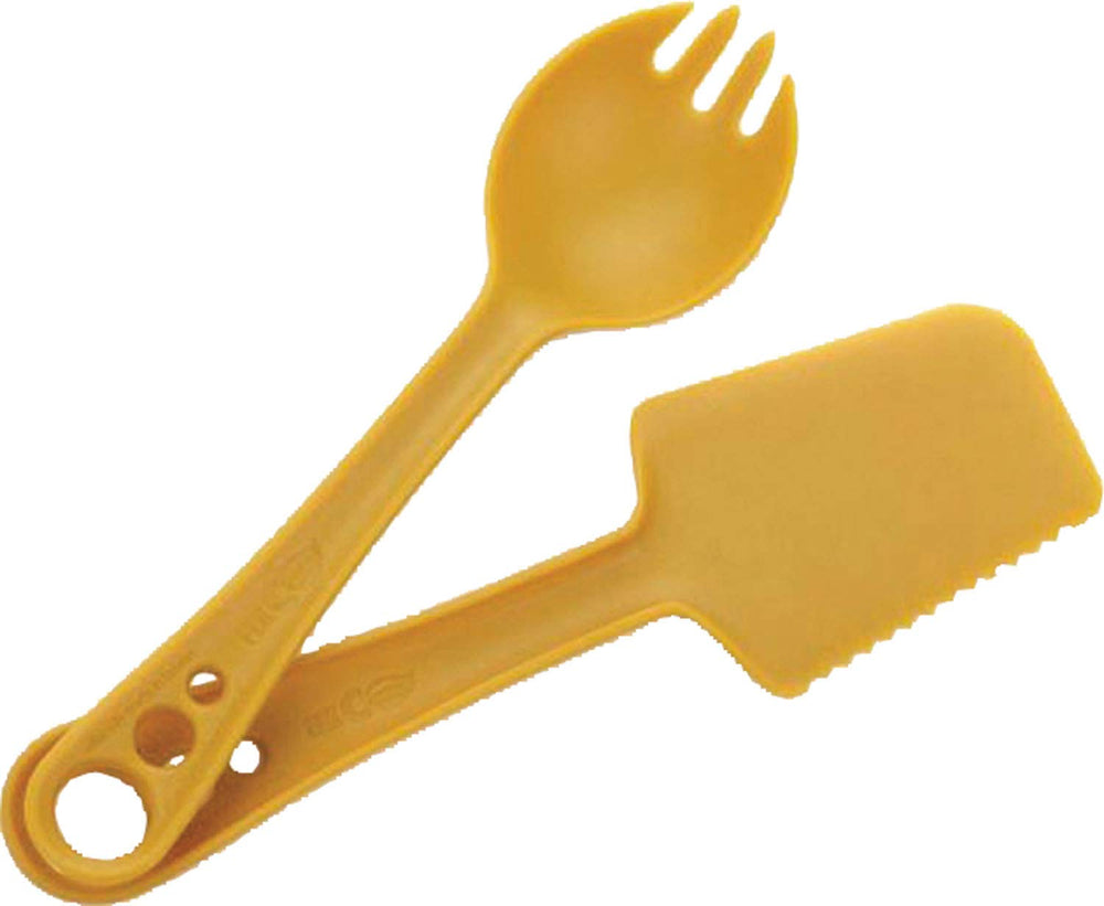 Guyot Designs Microbites Tangerine assembled, 5-in-1 camping utensil for versatile meals