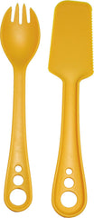 Guyot Designs Microbites Tangerine in use, lightweight utensil for on-the-go dining