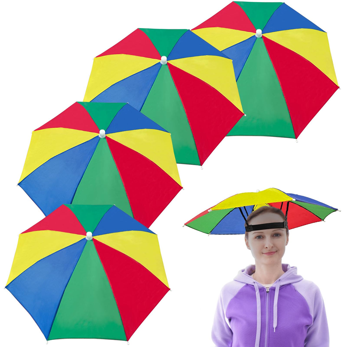 Guyuyii 4-piece folding umbrella hat with 21-inch diameter