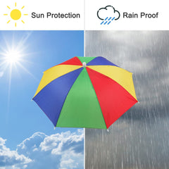 Hands-free umbrella hat worn for sun and rain protection