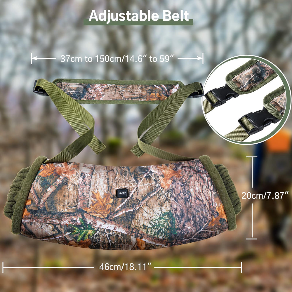 GVDV heated hand-warmer pouch back view highlights adjustable waist belt for secure fit