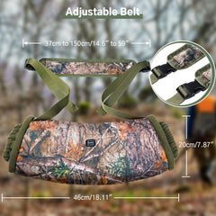 GVDV heated hand-warmer pouch back view highlights adjustable waist belt for secure fit