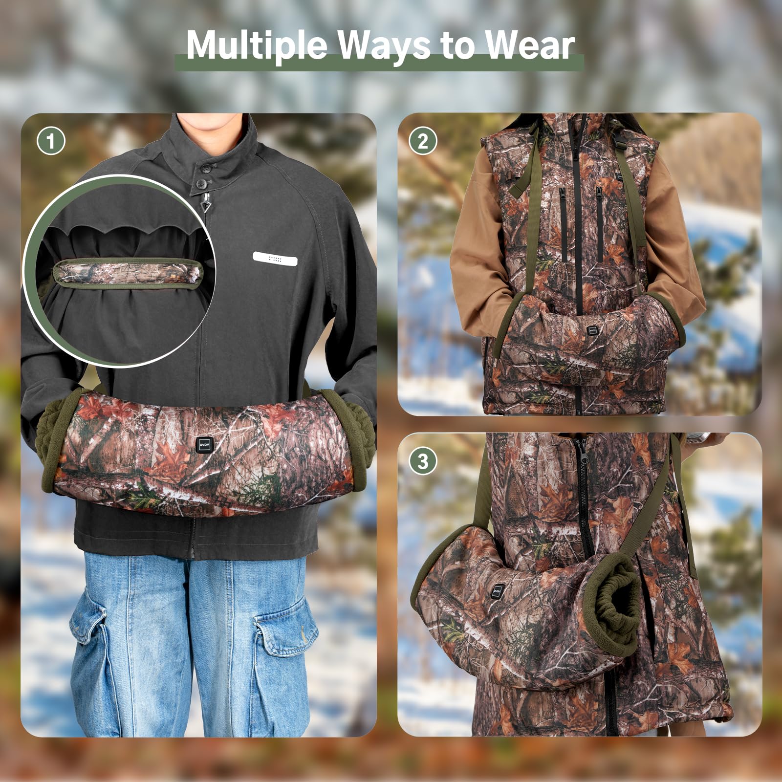 GVDV heated hand-warmer pouch in use during camping showcases all-day warmth