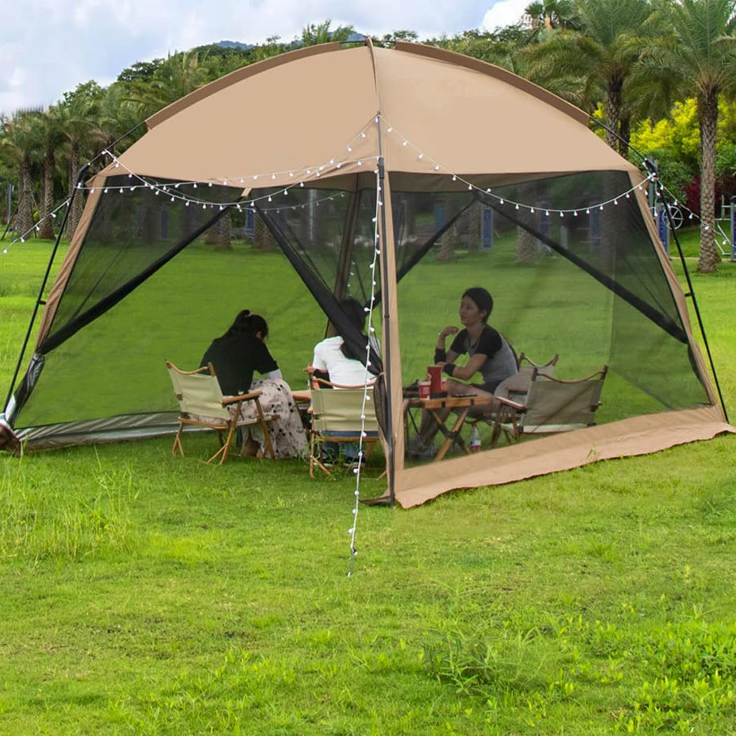GVDV screen house tent 11x11 close-up poles showing sturdy framing