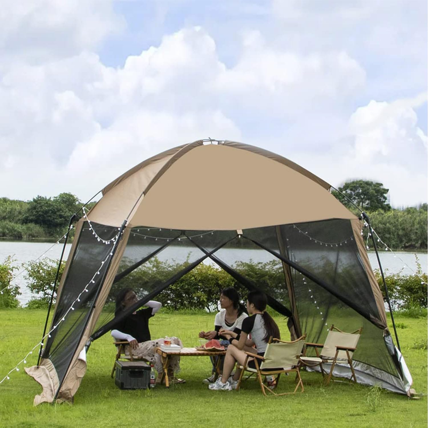 GVDV screen house tent 11x11 waterproof fabric protecting shade during light rain