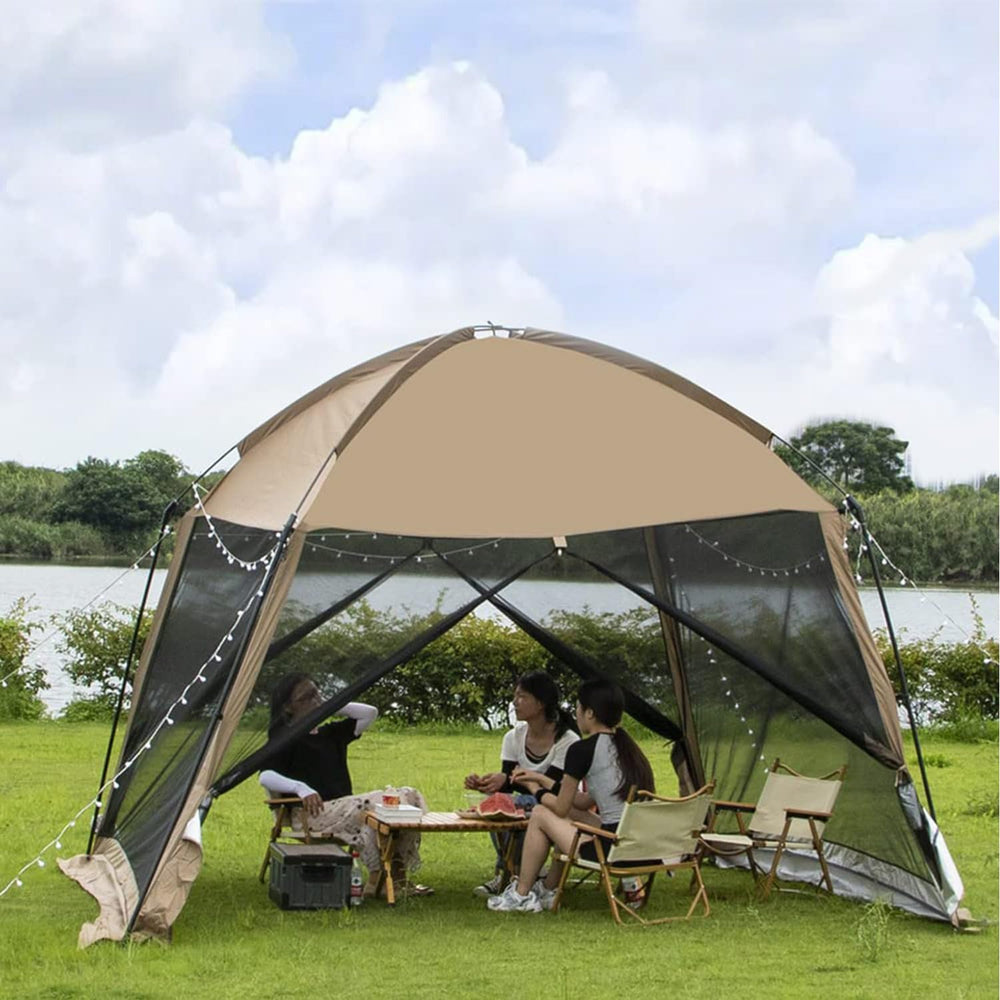 GVDV screen house tent 11x11 waterproof fabric protecting shade during light rain
