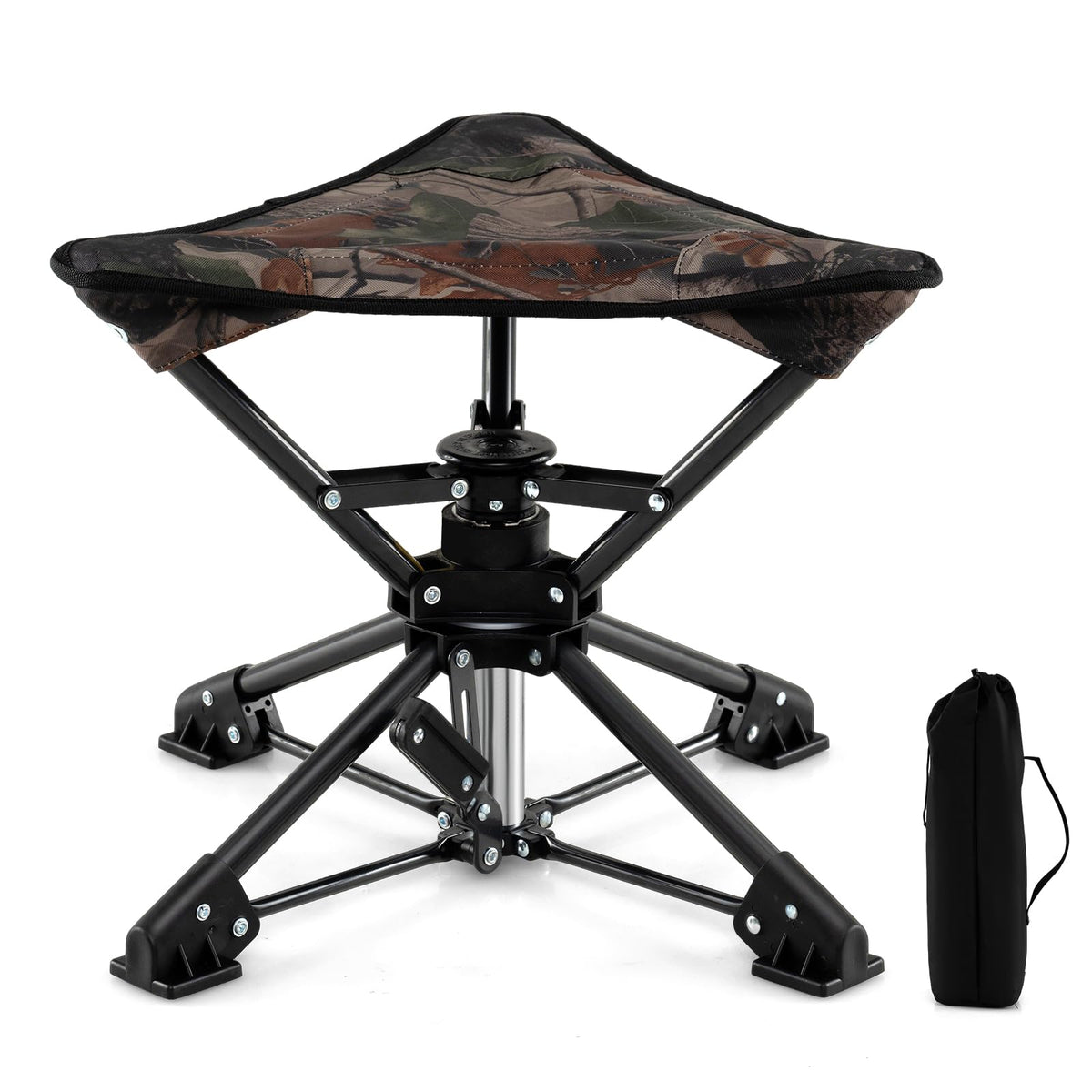 GYMAX 360° Swivel Camping Stool – Portable Folding Chair with Carry Bag