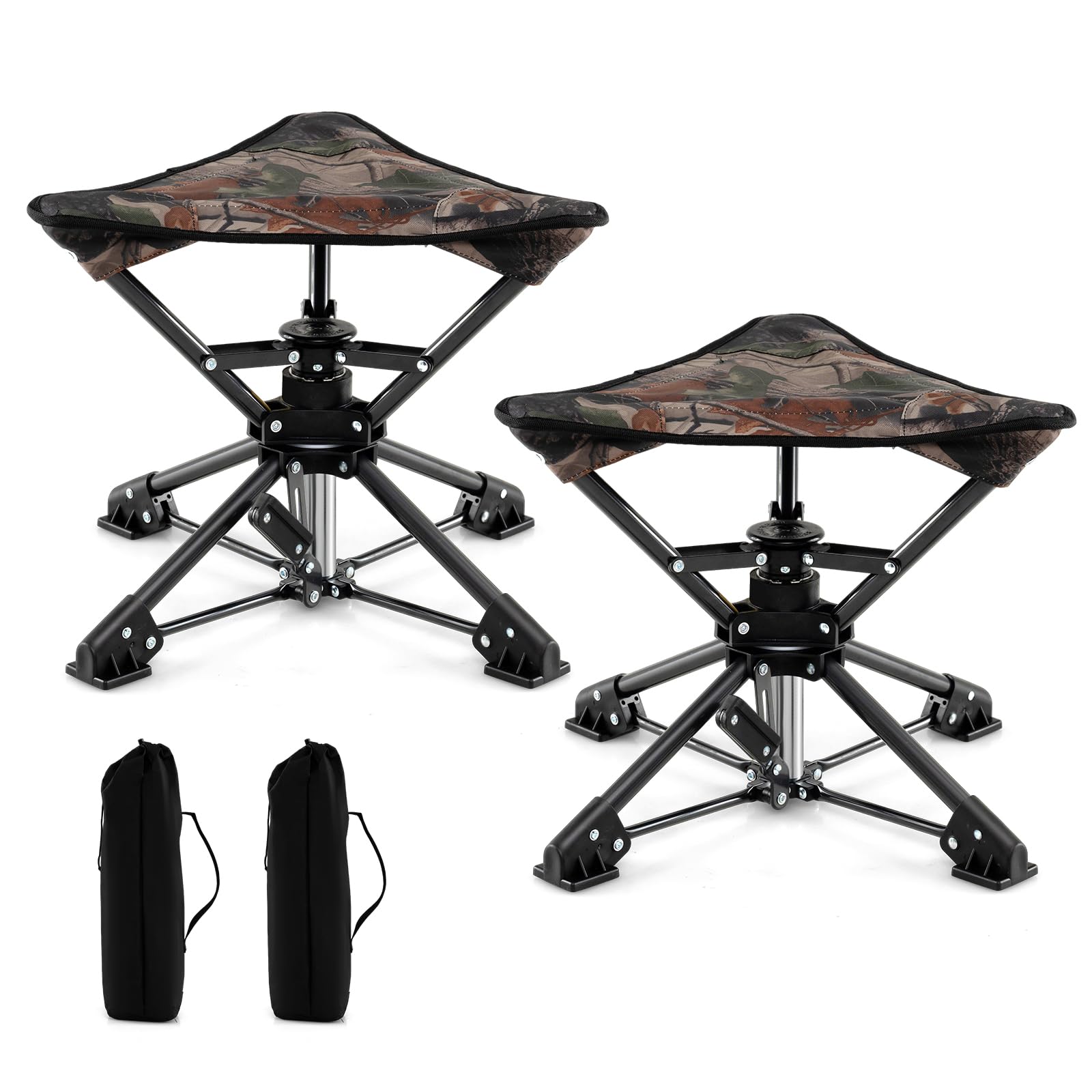 GYMAX 360° swivel camping stool showing smooth rotation for social seating.