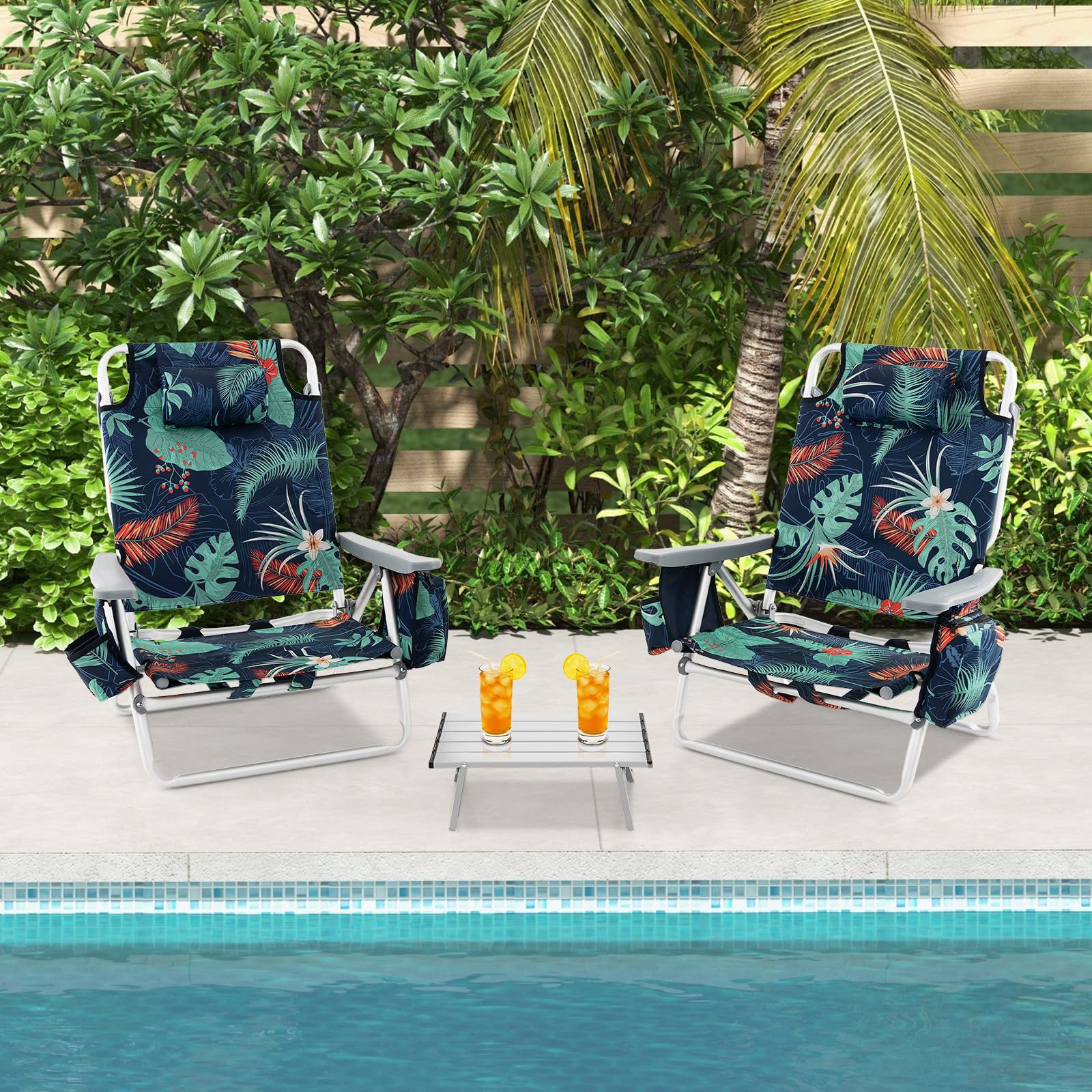 GYMAX Beach Chair sturdy aluminum frame supports up to 300 lbs