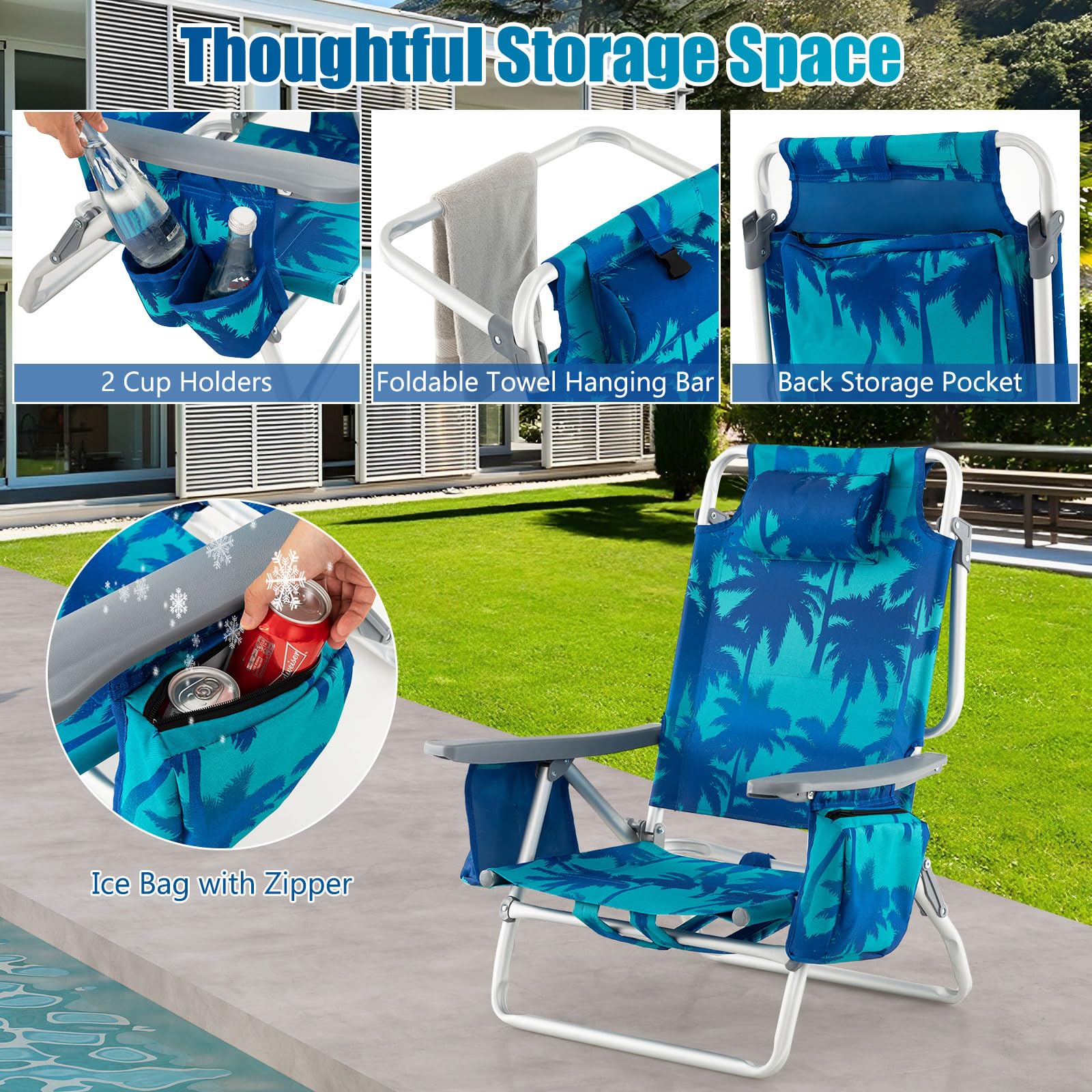 GYMAX beach chair aluminum frame highlighting sturdy construction