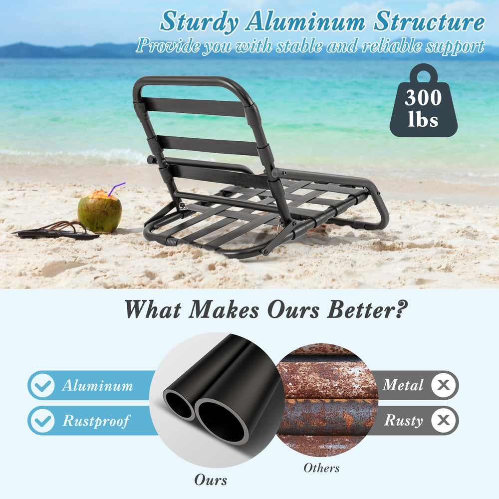 GYMAX Beach Chair aluminum frame for sturdy, durable support.