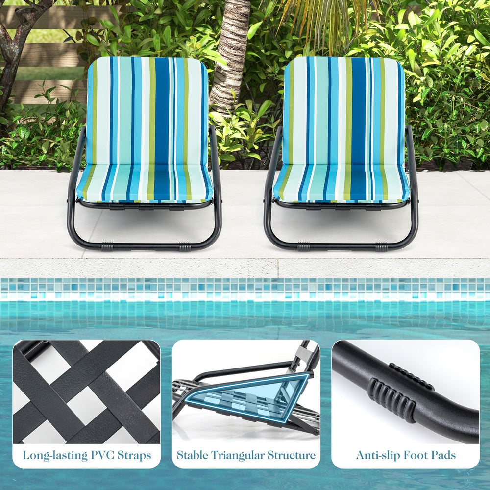 GYMAX Beach Chair anti-slip feet help grip on sandy or uneven surfaces.