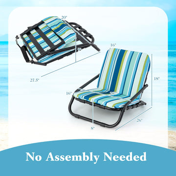 GYMAX Beach Chair blue stripe folded view highlights portable, lightweight design.