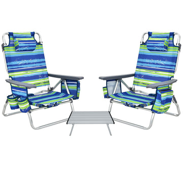 GYMAX beach chair folding blue stripe for easy transport.