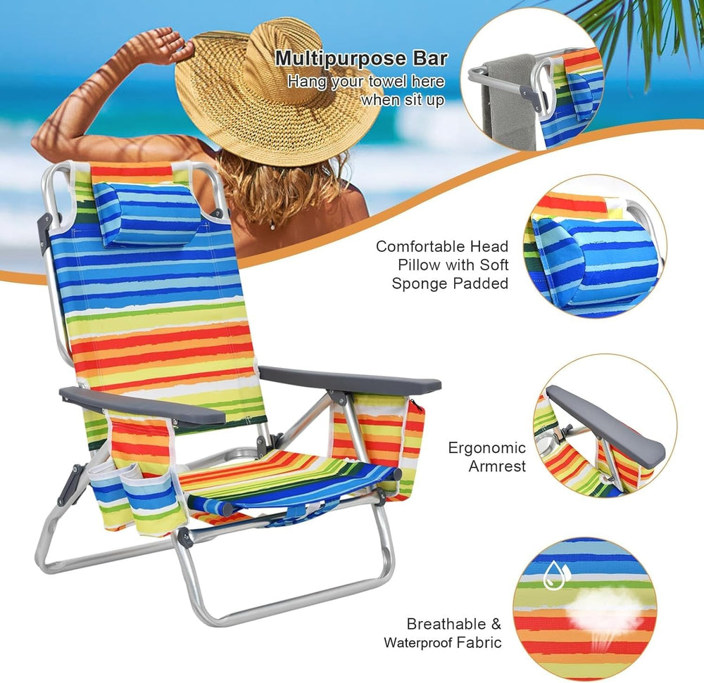 GYMAX beach chair padded shoulder straps simplify carrying to the beach.