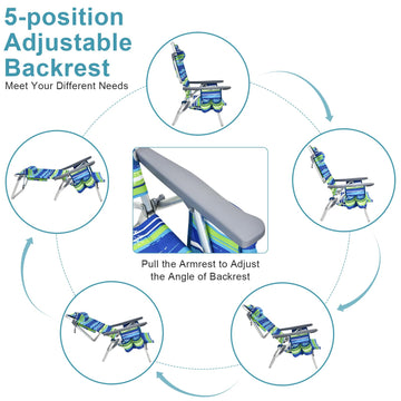 GYMAX beach chair side pockets for quick-access storage.