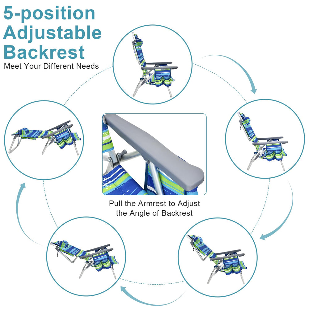 GYMAX beach chair side pockets for quick-access storage.