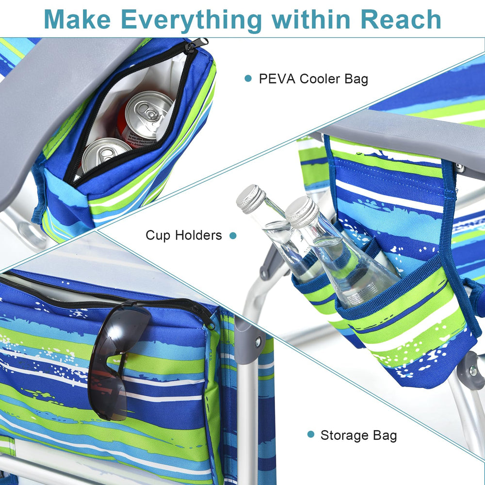 GYMAX beach chair storage behind backrest for essentials.