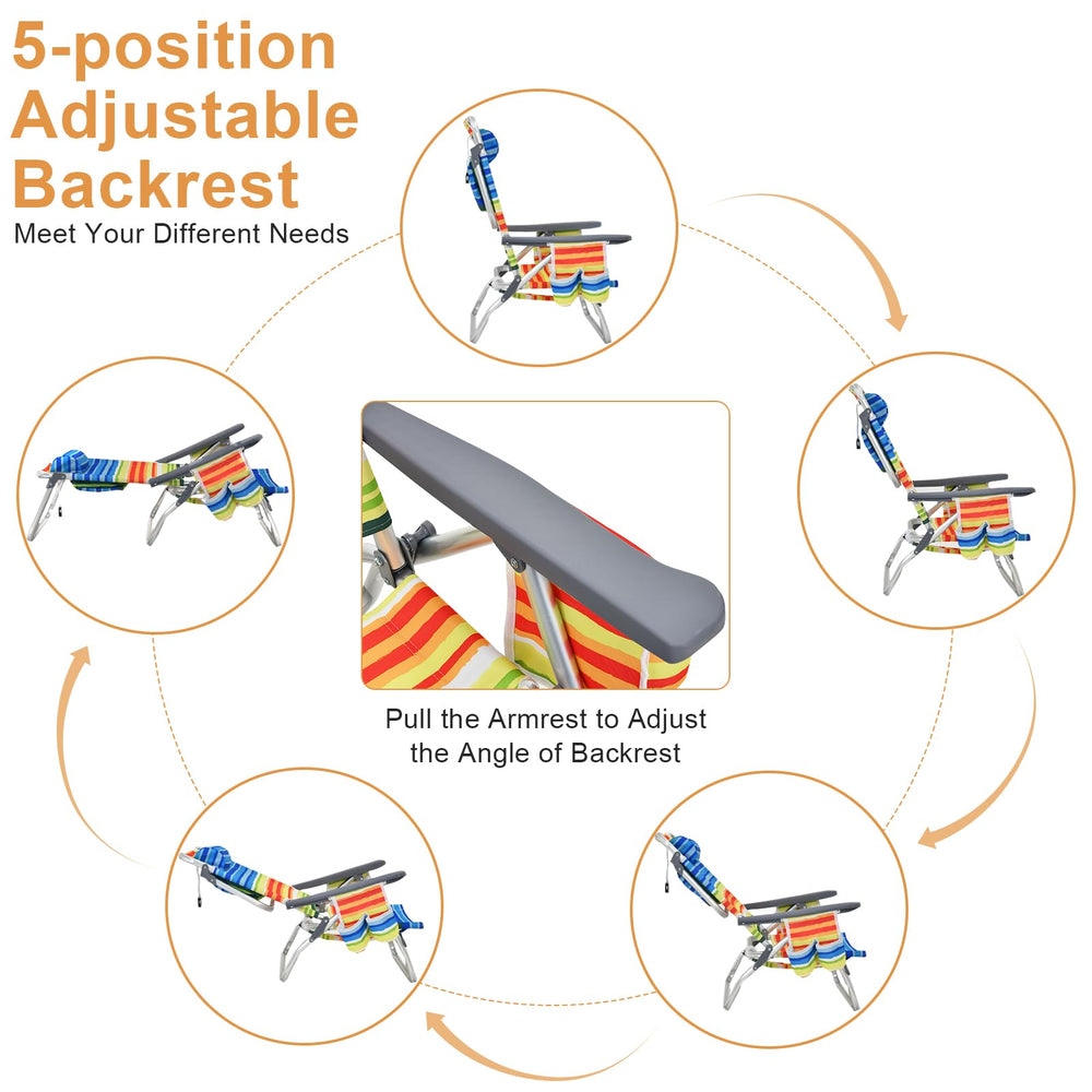 GYMAX beach chair towel bar adds convenient space for towels and sun gear.