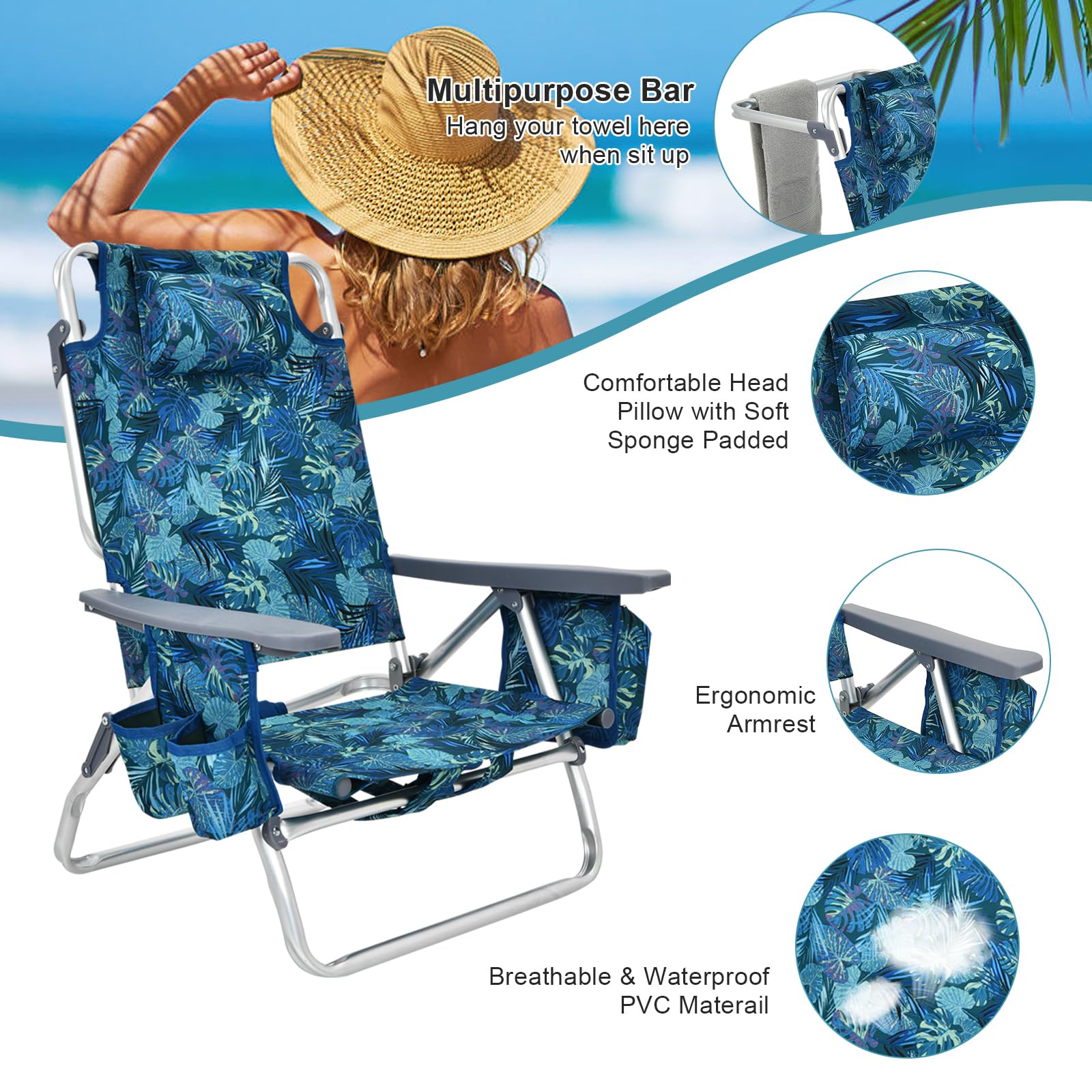 GYMAX 5-position backrest offers versatile lounging options.