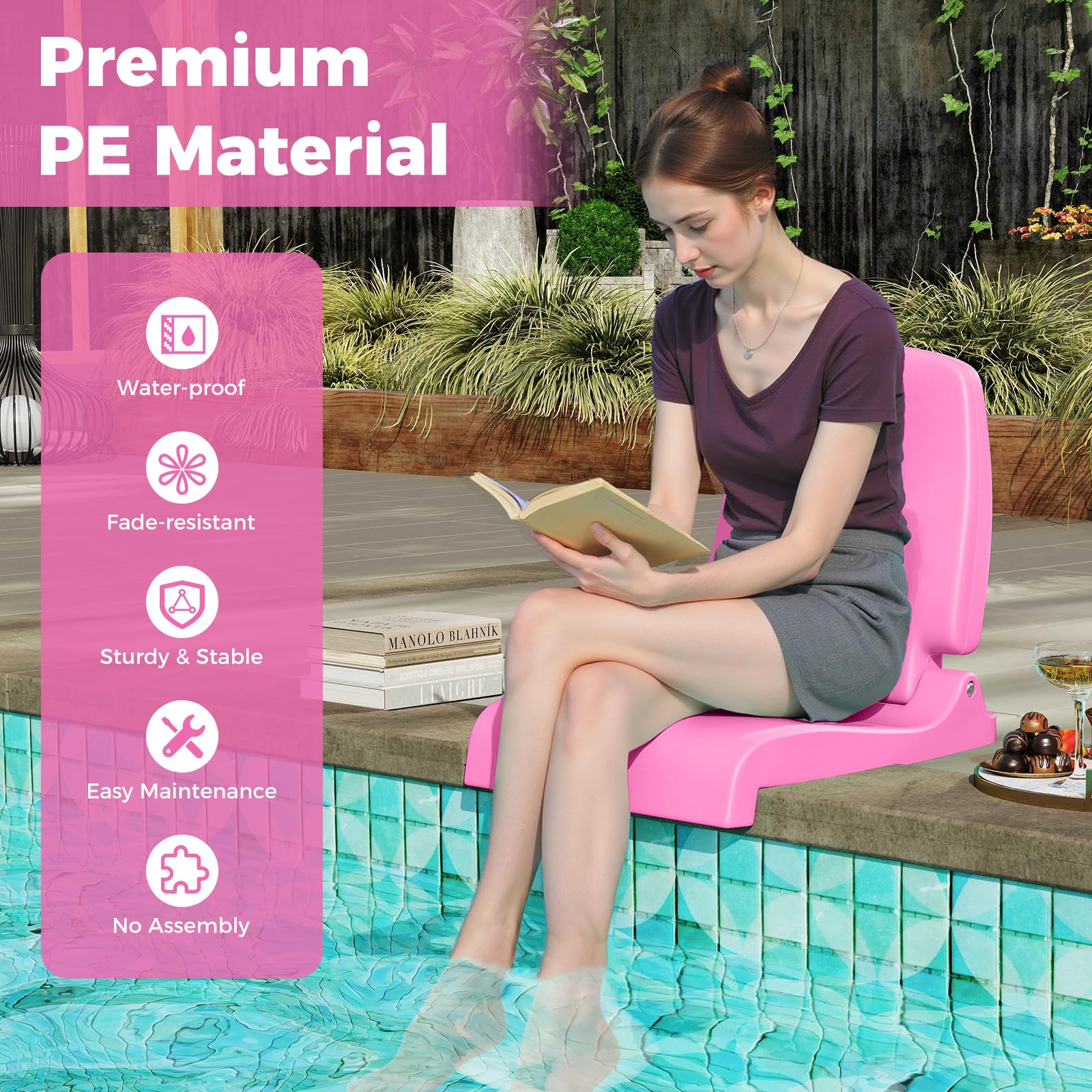 Built-in lip keeps the chair secure on uneven pool decks.