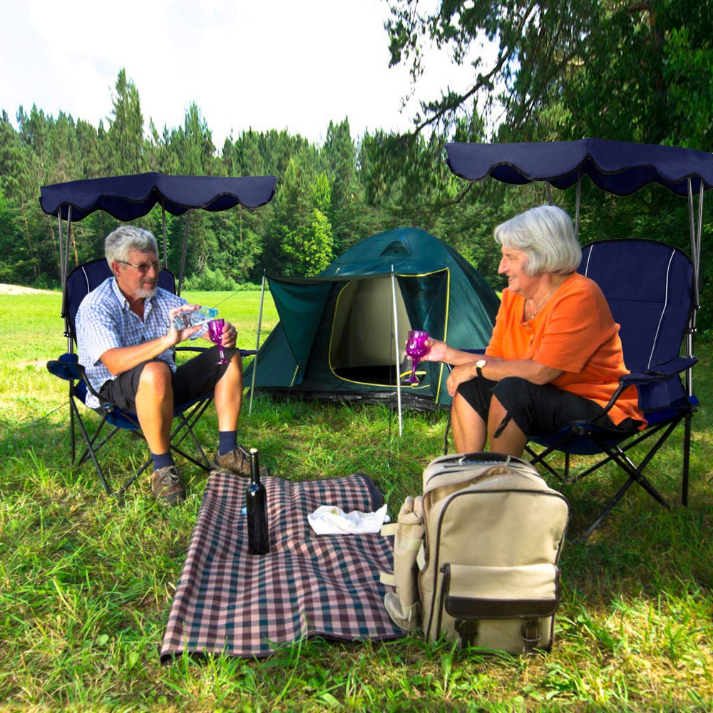 GYMAX foldable chair with cup holders keeps drinks within reach