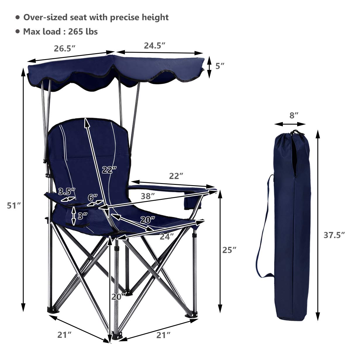 GYMAX folded portable camping chair for easy transport and storage