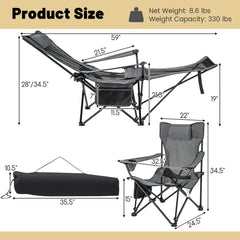 GYMAX camping chair with padded pillow supports neck and head during outdoor lounging.