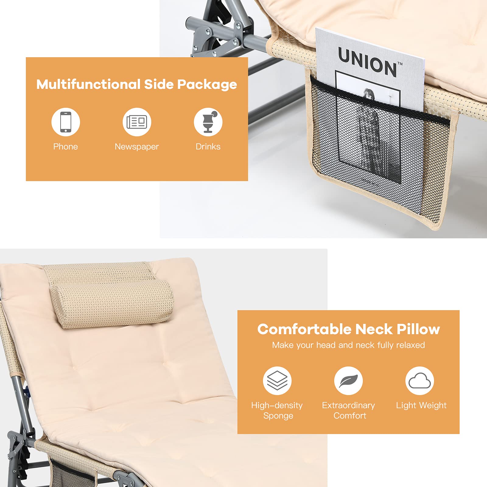 GYMAX cot offers five-level backrest and two-level footrest for personalized comfort.
