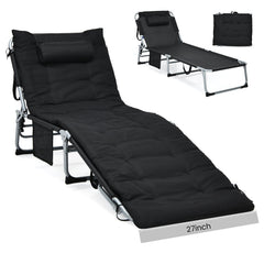 GYMAX camping cot front view in black for outdoor sleeping comfort.