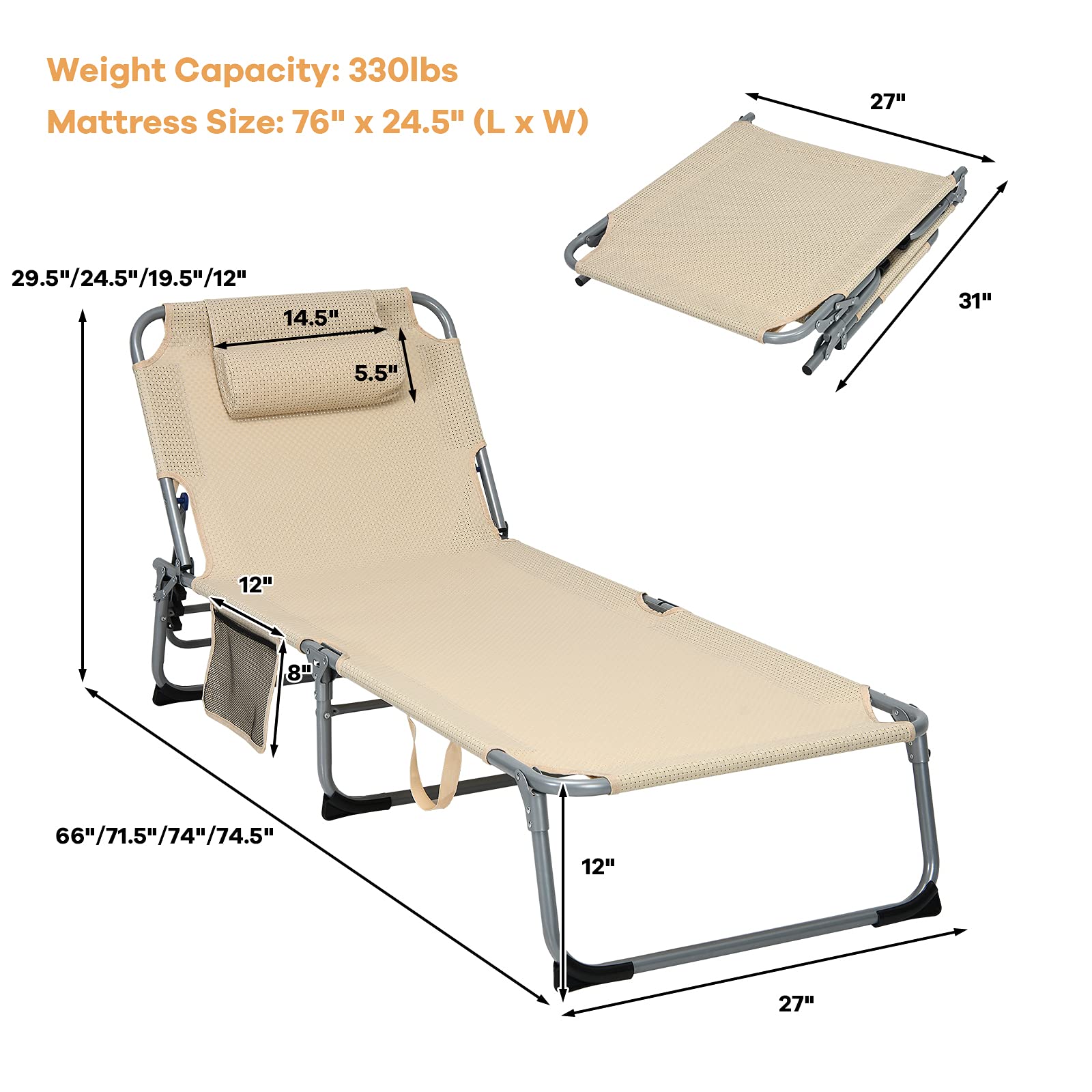 GYMAX Cot with headrest and side pocket keeps essentials within reach.