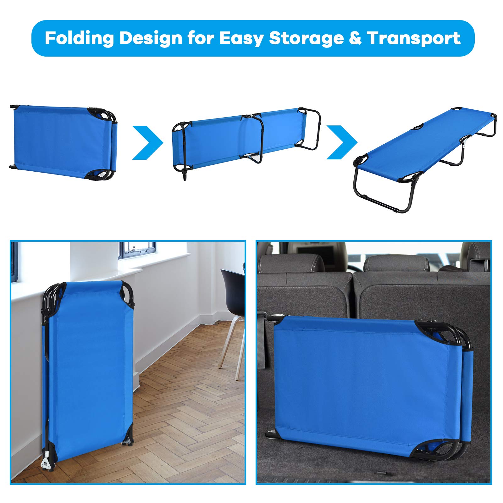 GYMAX cot 600D Oxford fabric for durable outdoor sleeping.