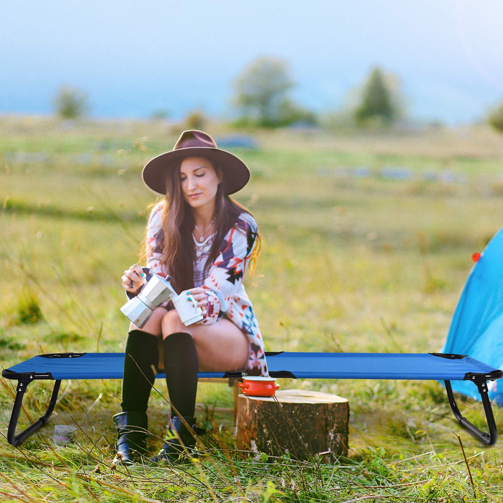 GYMAX cot rounded corners protect kids during camping.