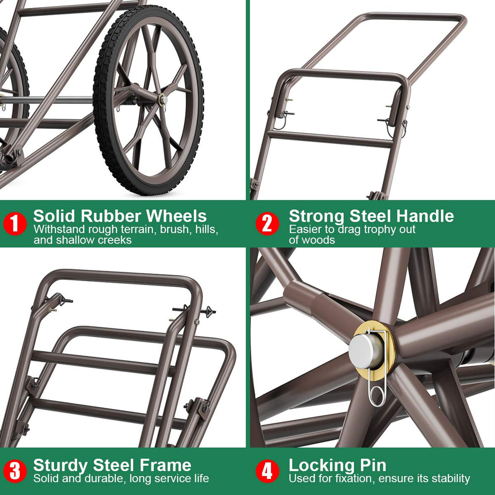 GYMAX Deer Cart 17-inch-wheels tackle varied terrain with stable traction.