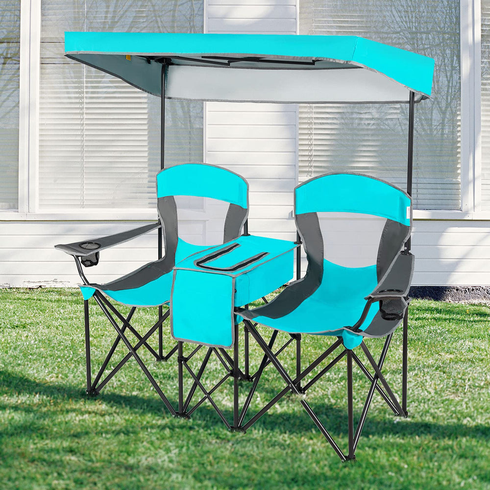GYMAX two-seat layout ideal for picnics, beaches, and games.