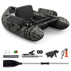 GYMAX camouflage fishing float tube offers stable, hands-free setup for calm-water angling.