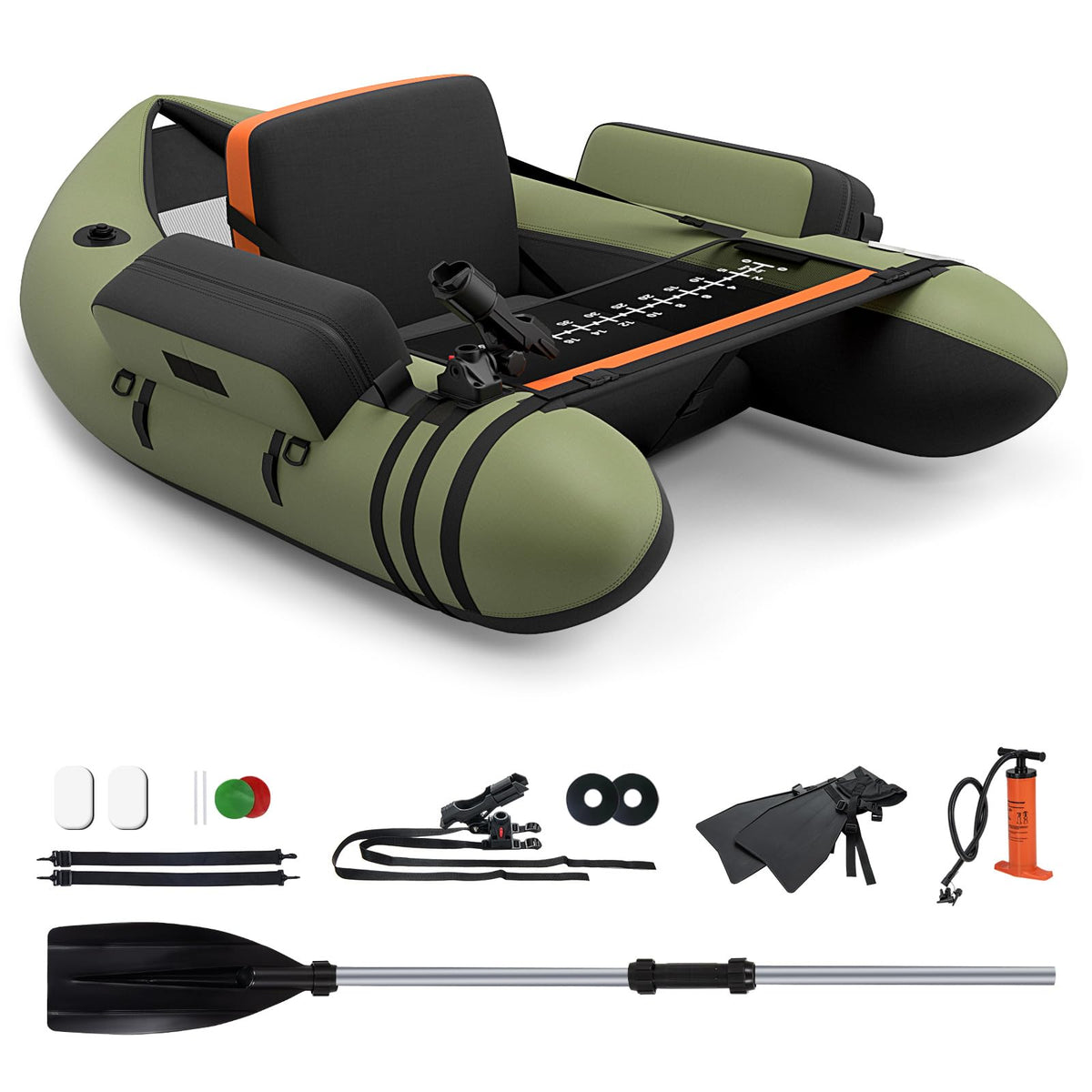 GYMAX fishing float tube green side view highlights stable construction.