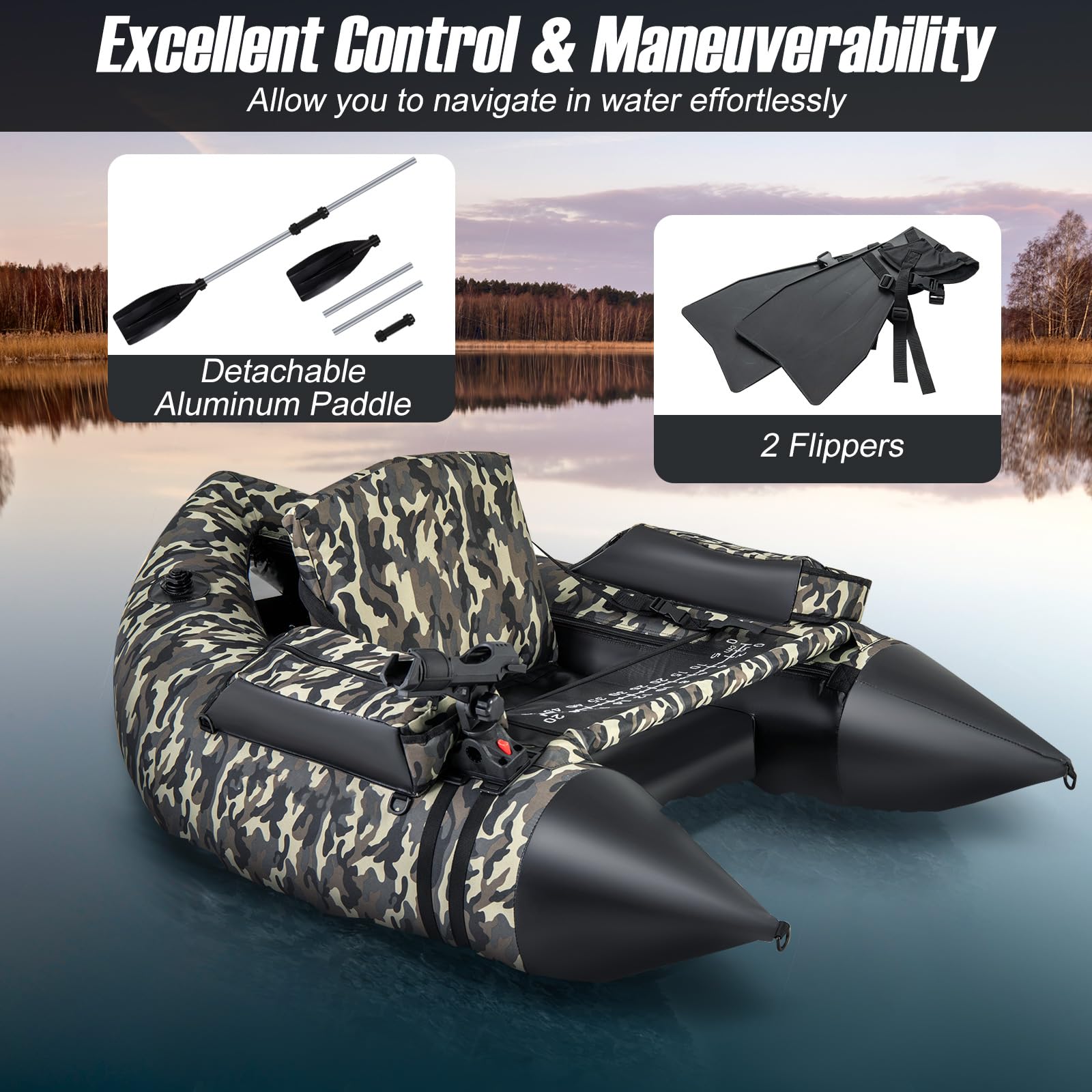GYMAX float tube storage bags and rear net keep gear organized