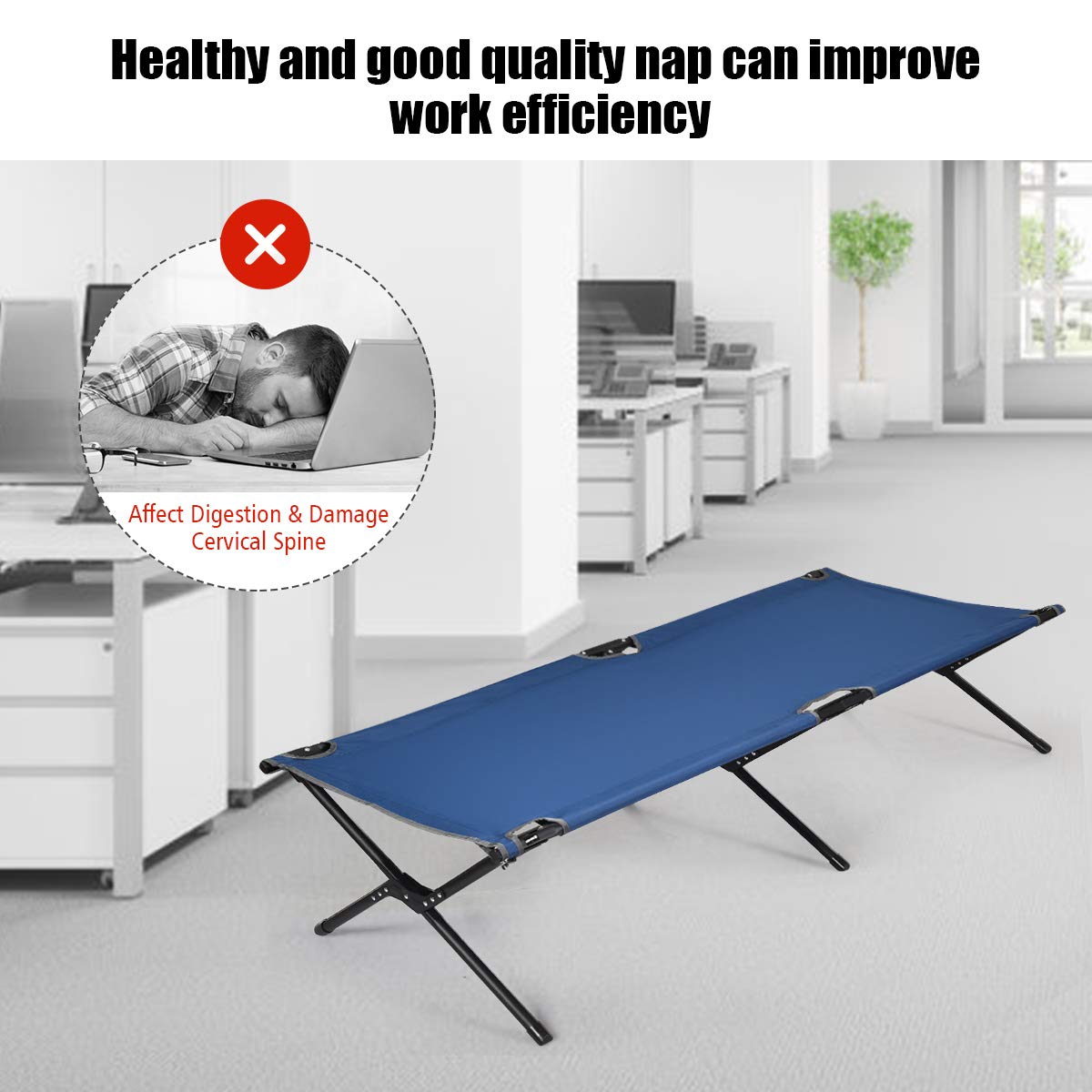GYMAX foldable camping bed fits compactly in its carry bag.