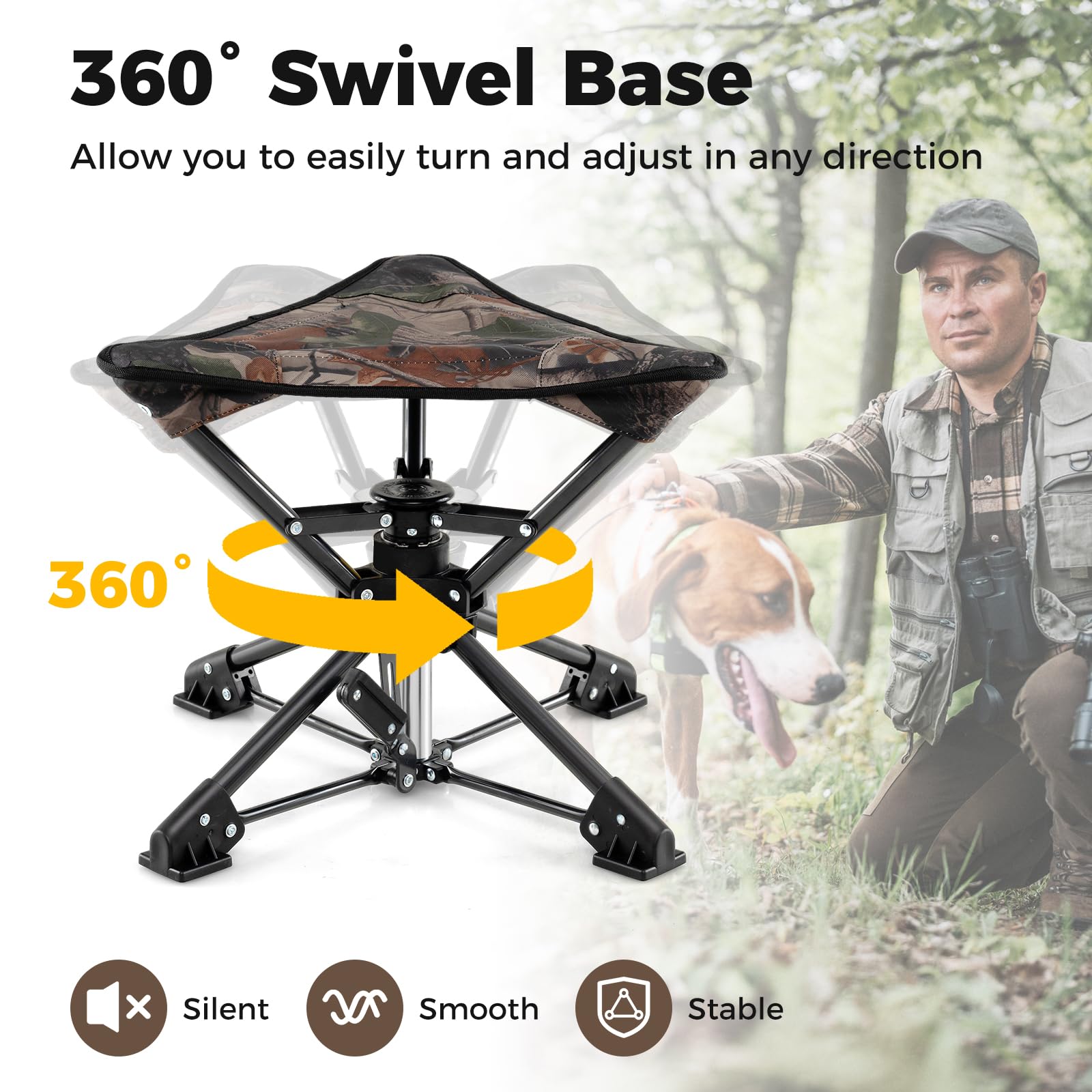 GYMAX 360° Swivel Camping Stool – Portable Folding Chair with Carry Bag