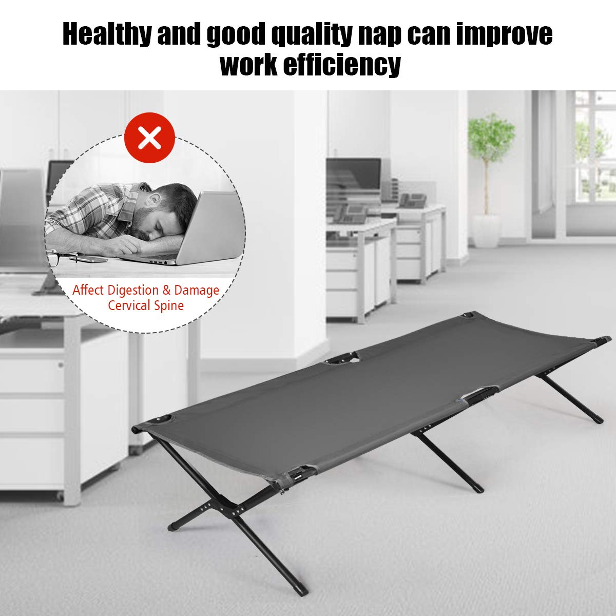 GYMAX lightweight cot folds quickly for easy transport.