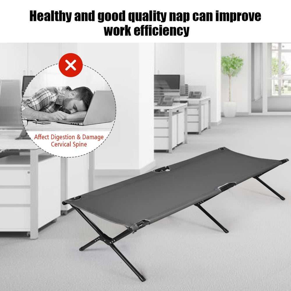 GYMAX lightweight cot folds quickly for easy transport.