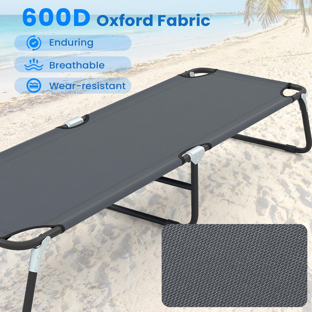 GYMAX cot close-up shows durable 600D oxford fabric